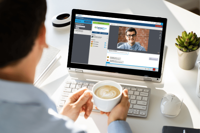 Professional on a video call during a CareerEco virtual event